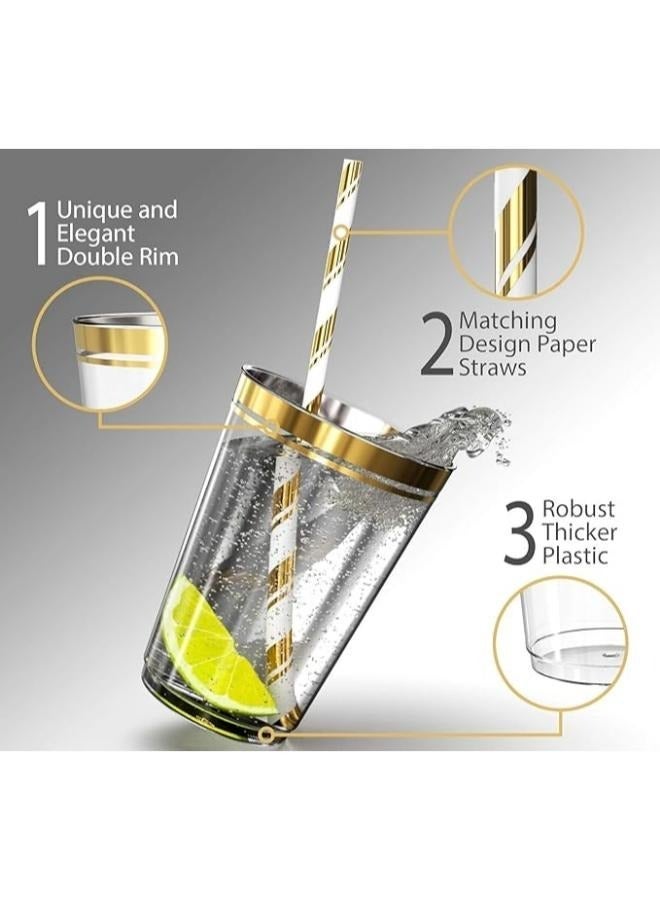 Eoptify Disposable Tableware set  25 Guest Fancy Disposable Party plates Set, disposable Dinner Set Kitchen Set (White & Gold) 200 pcs - Image 3